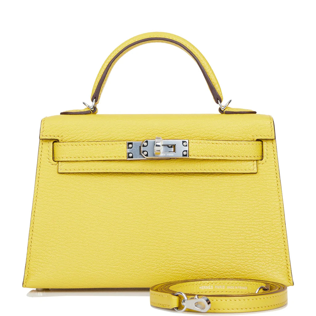 Hermès Kelly Sellier 20 Jaune de Naples Verso Chèvre Palladium Hardware