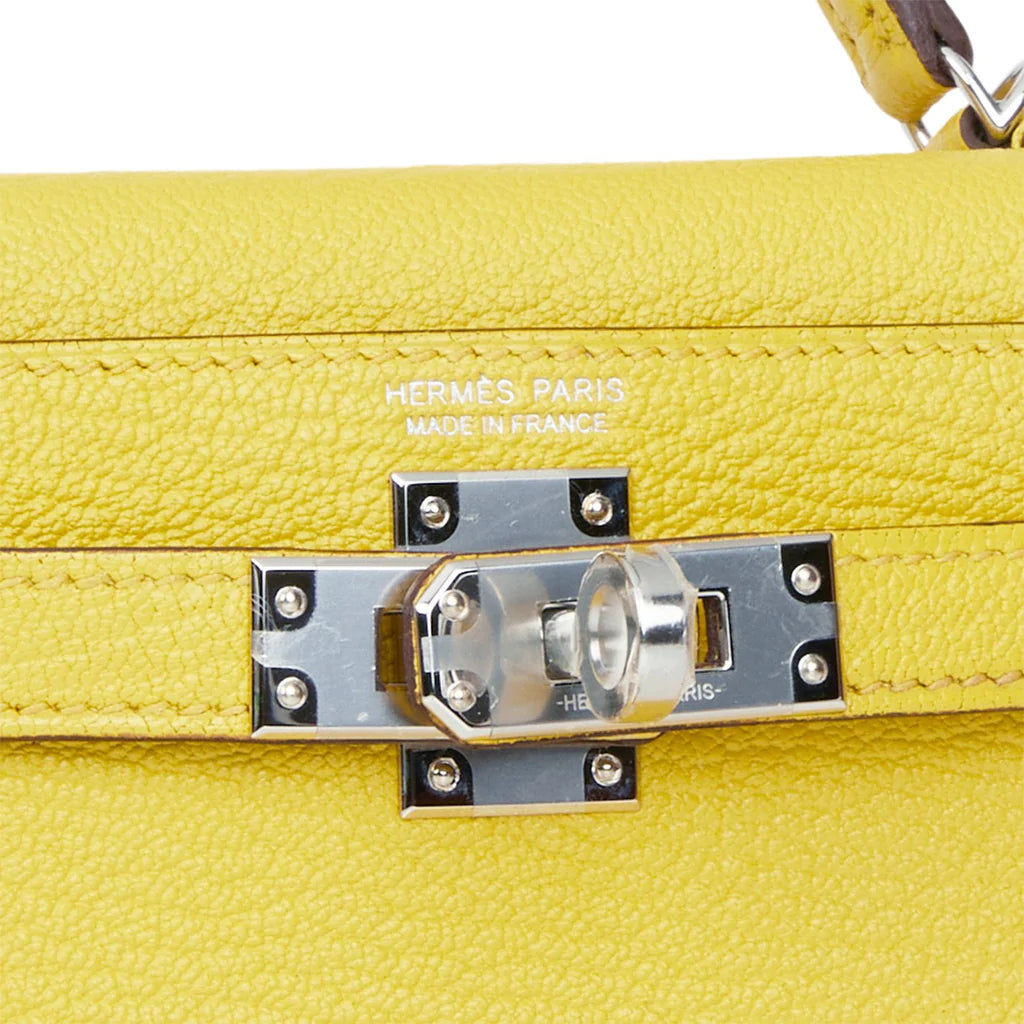 Hermès Kelly Sellier 20 Jaune de Naples Verso Chèvre Palladium Hardware