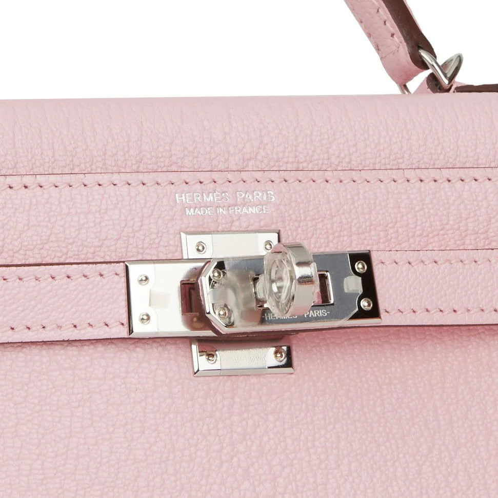 Hermès Kelly Sellier 20 Rose Sakura Chèvre Palladium Hardware