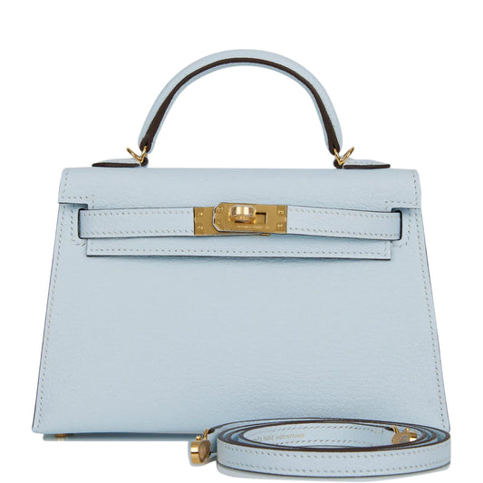 Hermès Kelly Sellier 20 Bleu Brume Chevre Gold Hardware