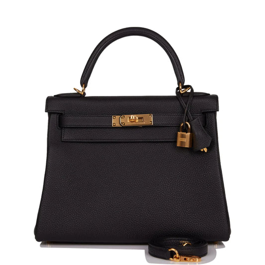 Hermès Kelly Retourne 28 Black Togo Gold Hardware