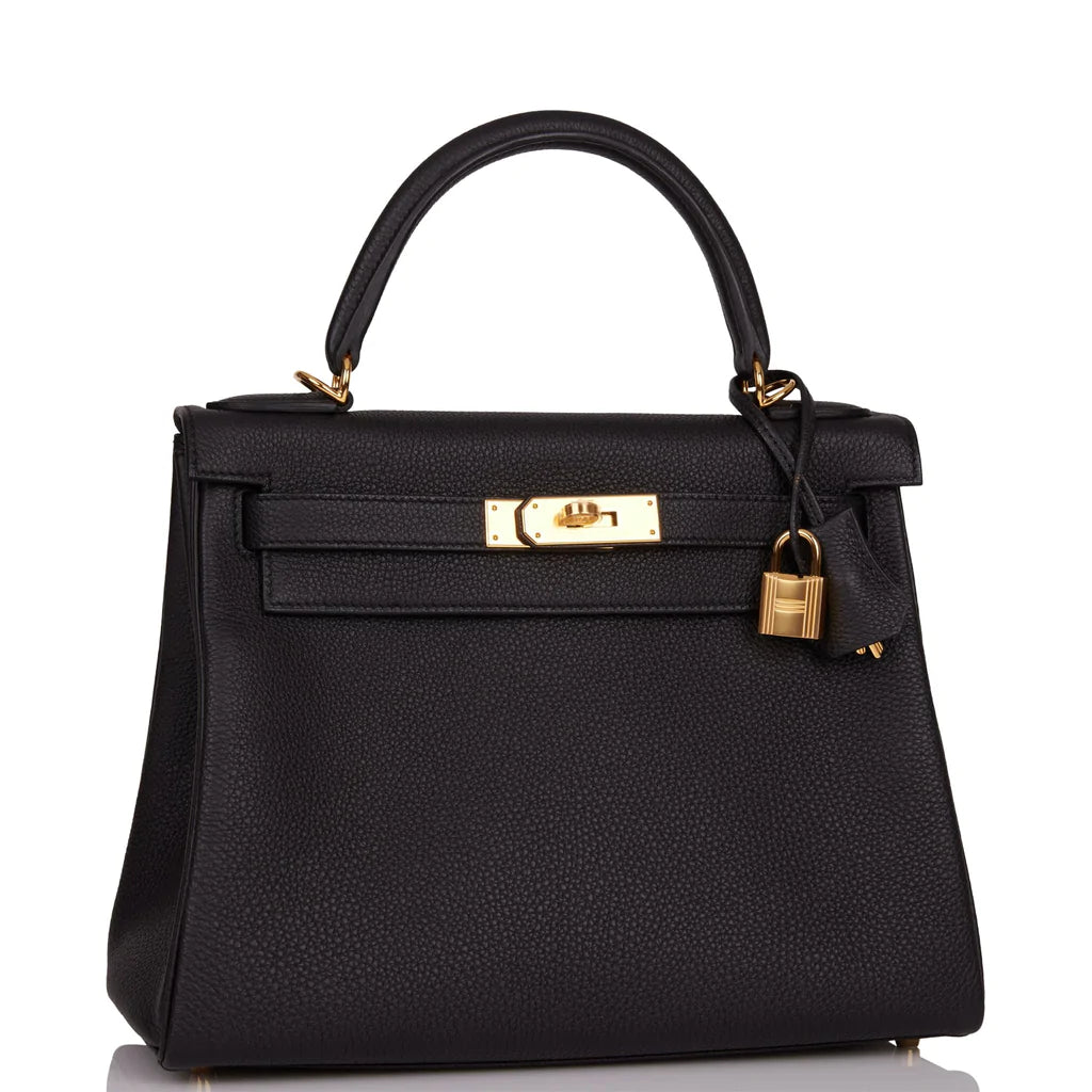 Hermès Kelly Retourne 28 Black Togo Gold Hardware