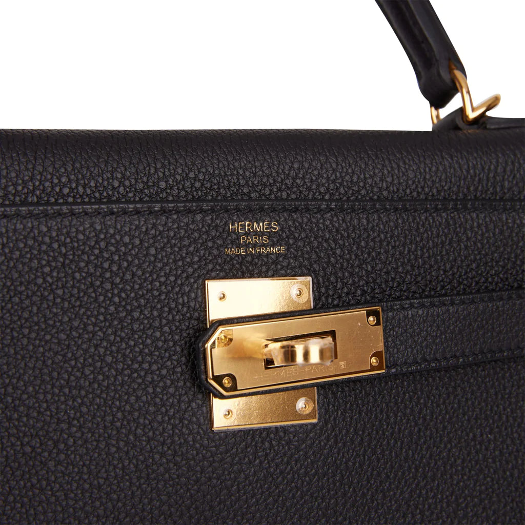 Hermès Kelly Retourne 28 Black Togo Gold Hardware