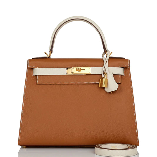 Hermès Special Order (HSS) Kelly Sellier 28 Gold and Craie Epsom Gold Hardware