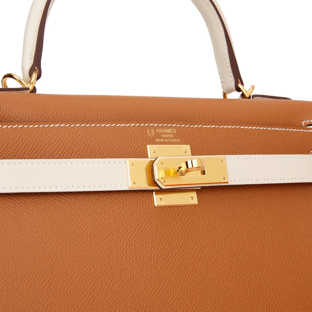 Hermès Special Order (HSS) Kelly Sellier 28 Gold and Craie Epsom Gold Hardware