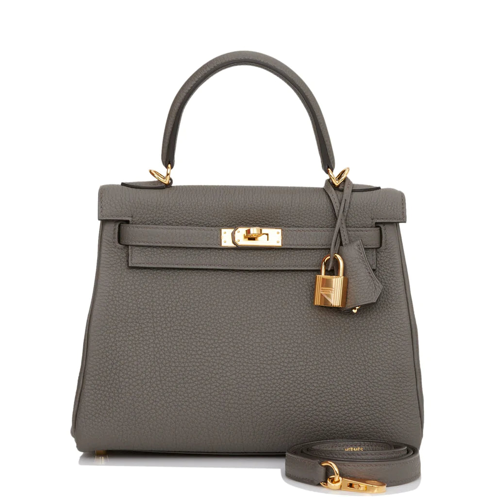 Hermès Kelly Retourne 25 Etain Togo Gold Hardware