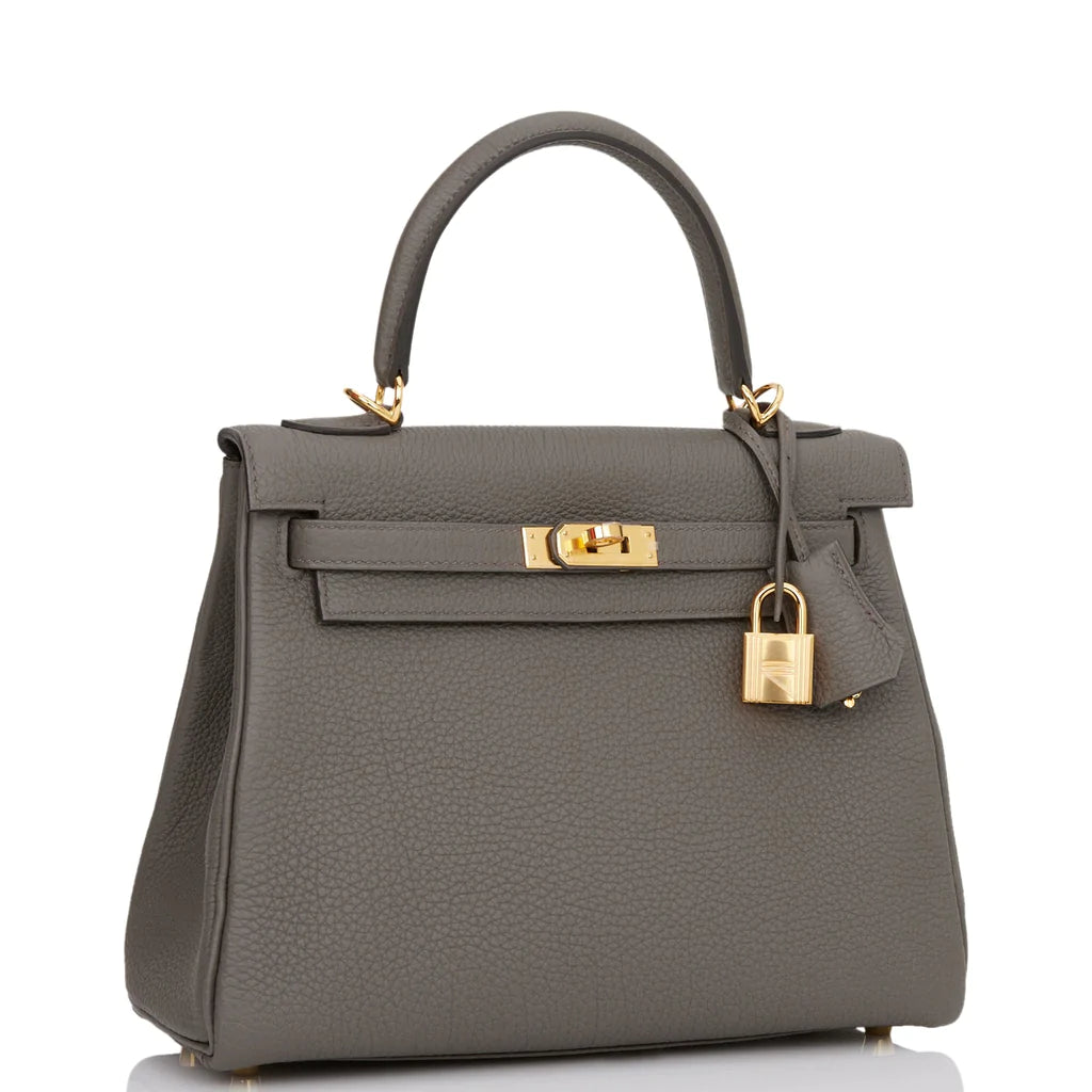 Hermès Kelly Retourne 25 Etain Togo Gold Hardware