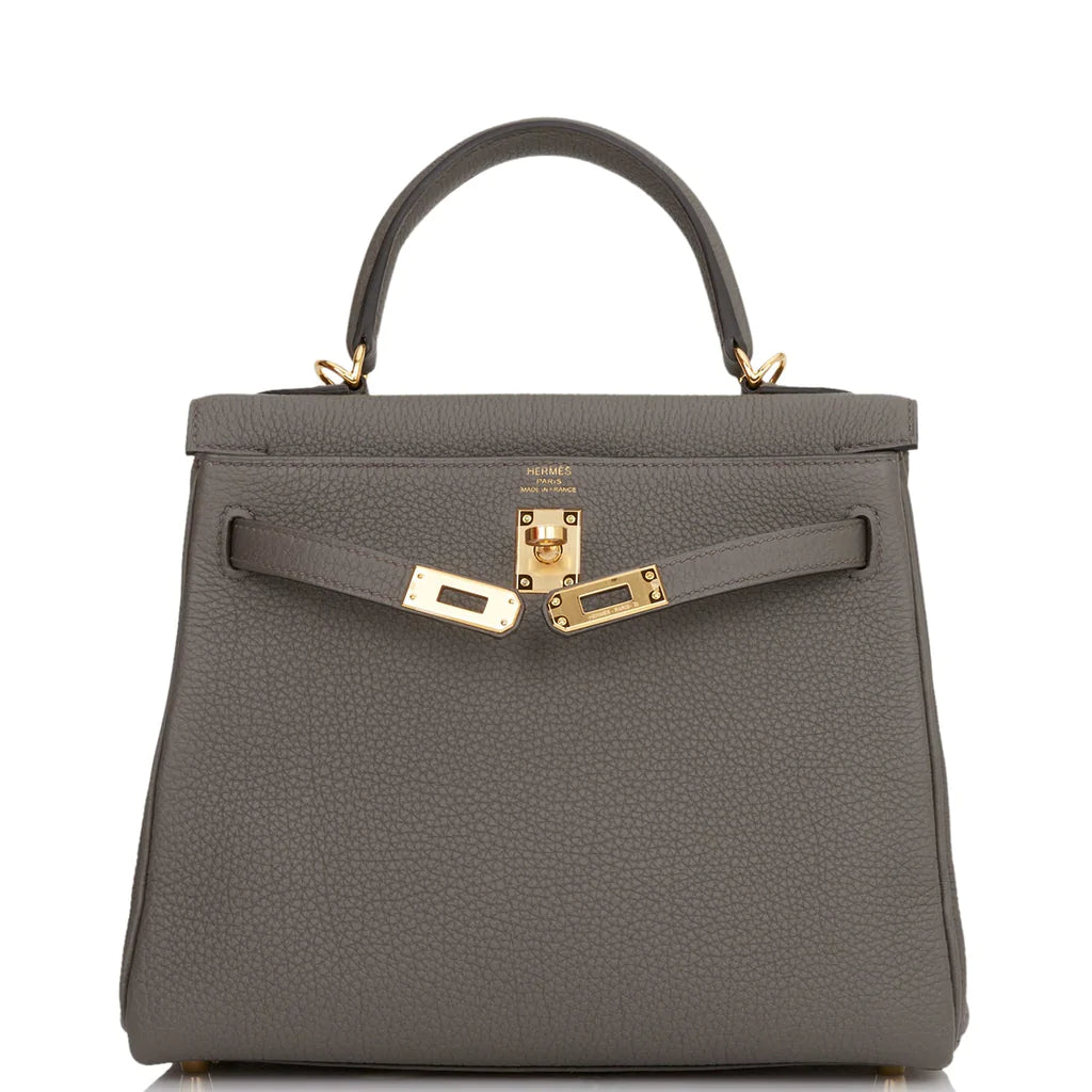 Hermès Kelly Retourne 25 Etain Togo Gold Hardware