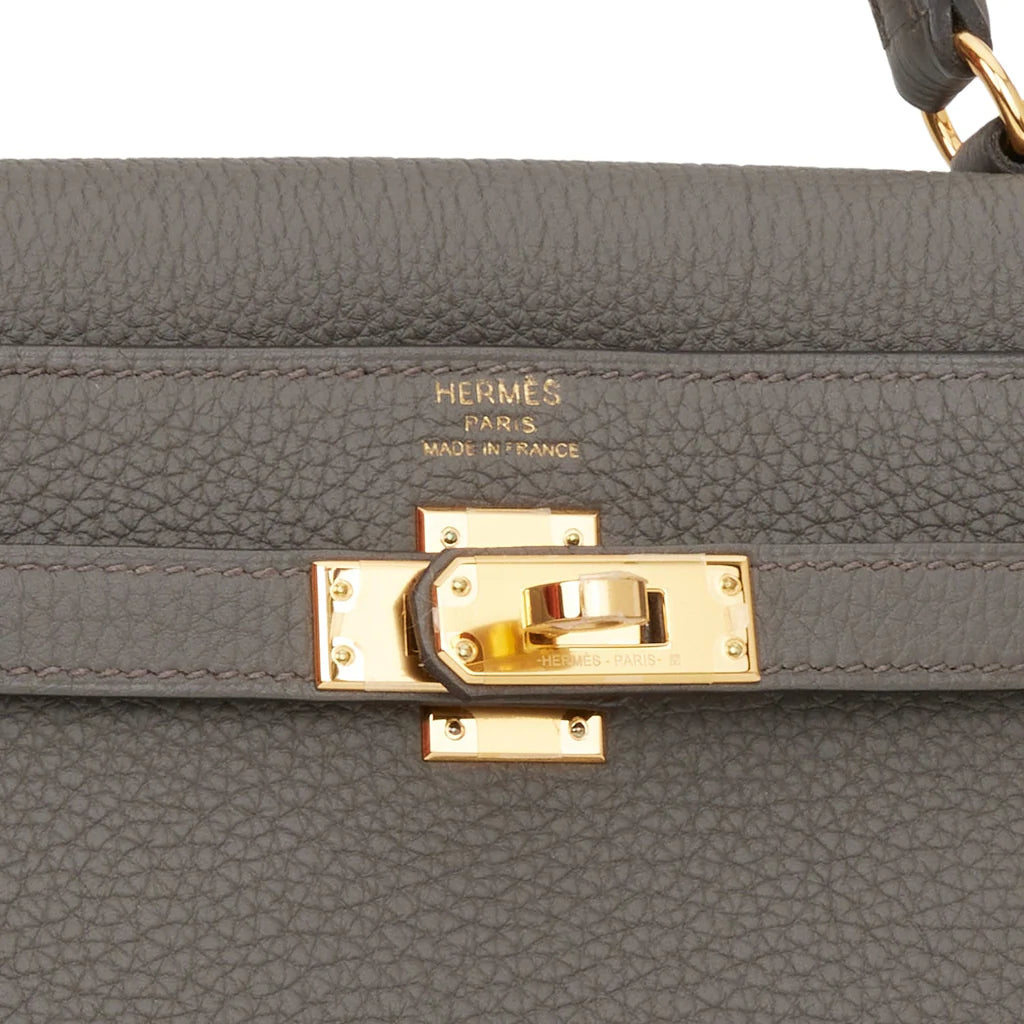 Hermès Kelly Retourne 25 Etain Togo Gold Hardware