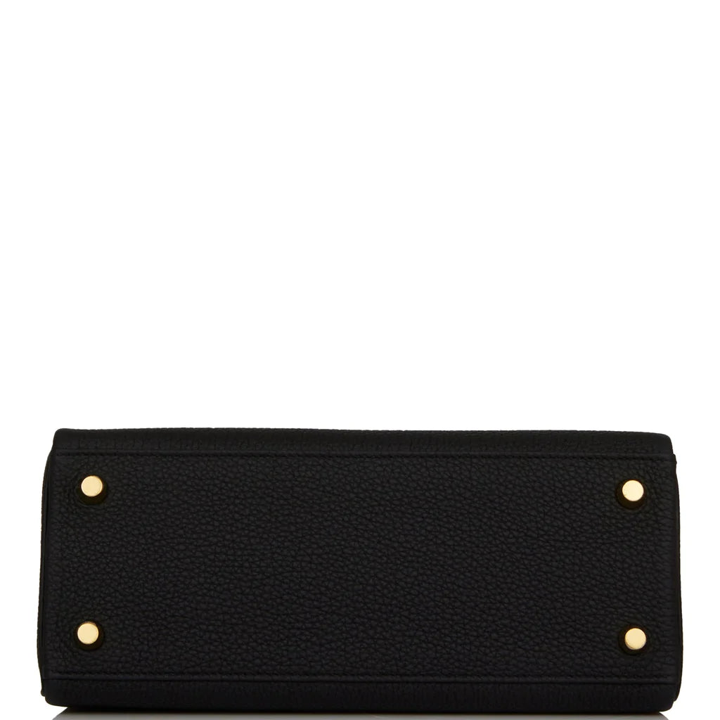 Hermès Kelly Retourne 25 Black Togo and Lizard Touch Gold Hardware