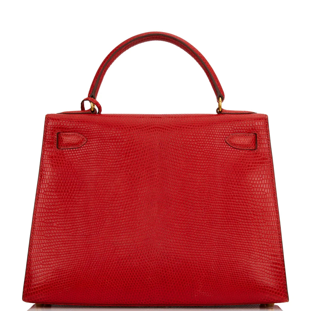 Hermès Kelly Sellier 28 Rouge Vif Lizard Niloticus Gold Hardware