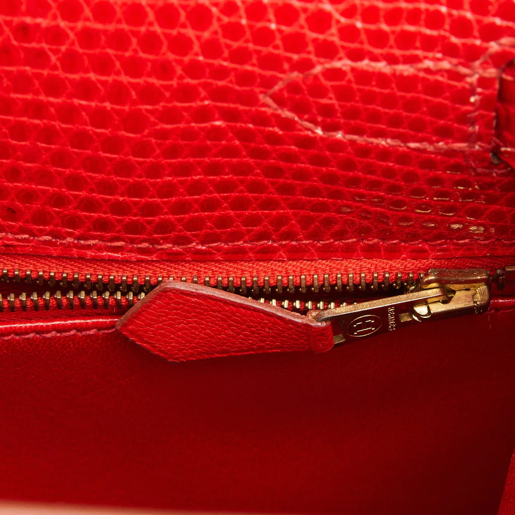 Hermès Kelly Sellier 28 Rouge Vif Lizard Niloticus Gold Hardware