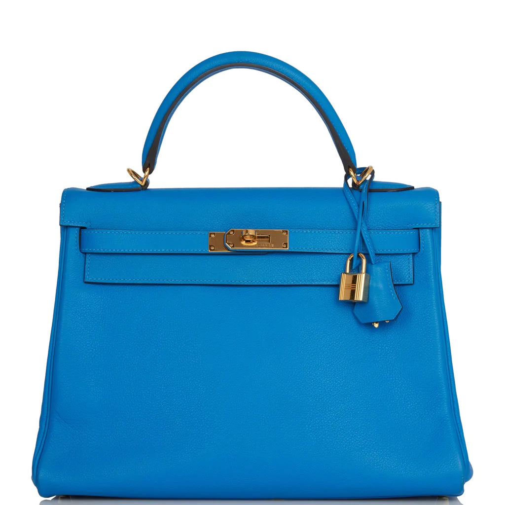 Hermès Kelly Retourne 32 Bleu Hydra Evercolor Gold Hardware