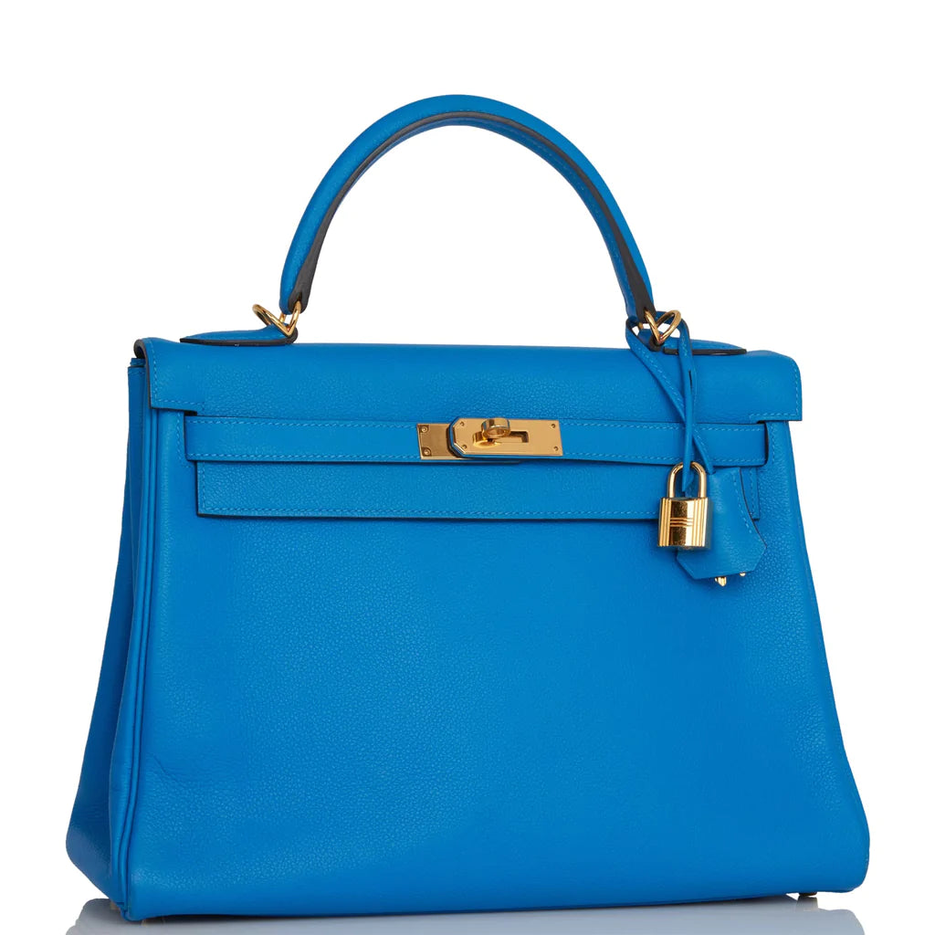 Hermès Kelly Retourne 32 Bleu Hydra Evercolor Gold Hardware