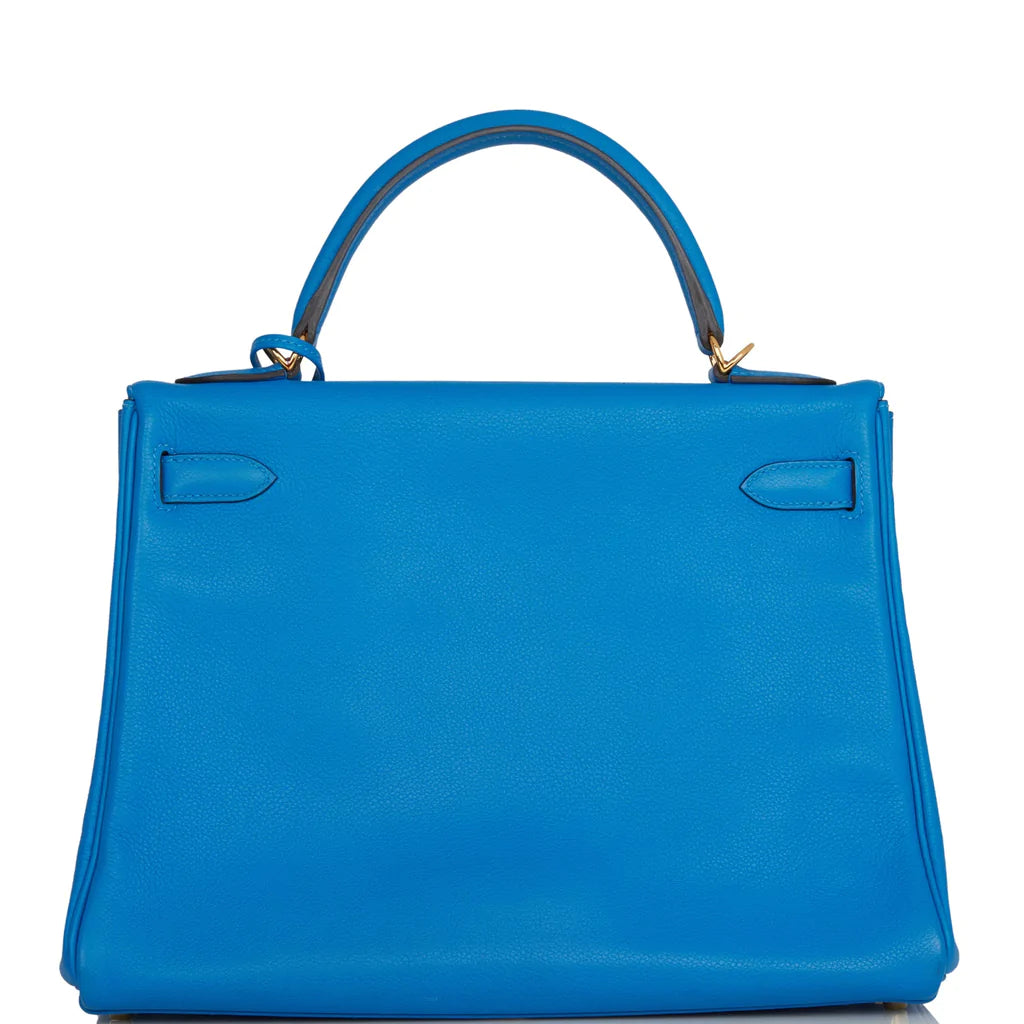 Hermès Kelly Retourne 32 Bleu Hydra Evercolor Gold Hardware