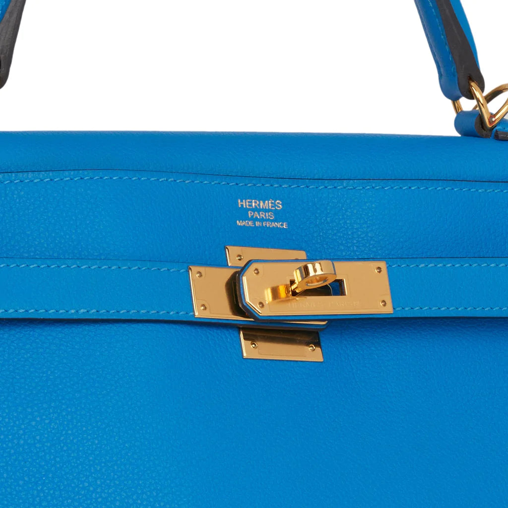 Hermès Kelly Retourne 32 Bleu Hydra Evercolor Gold Hardware