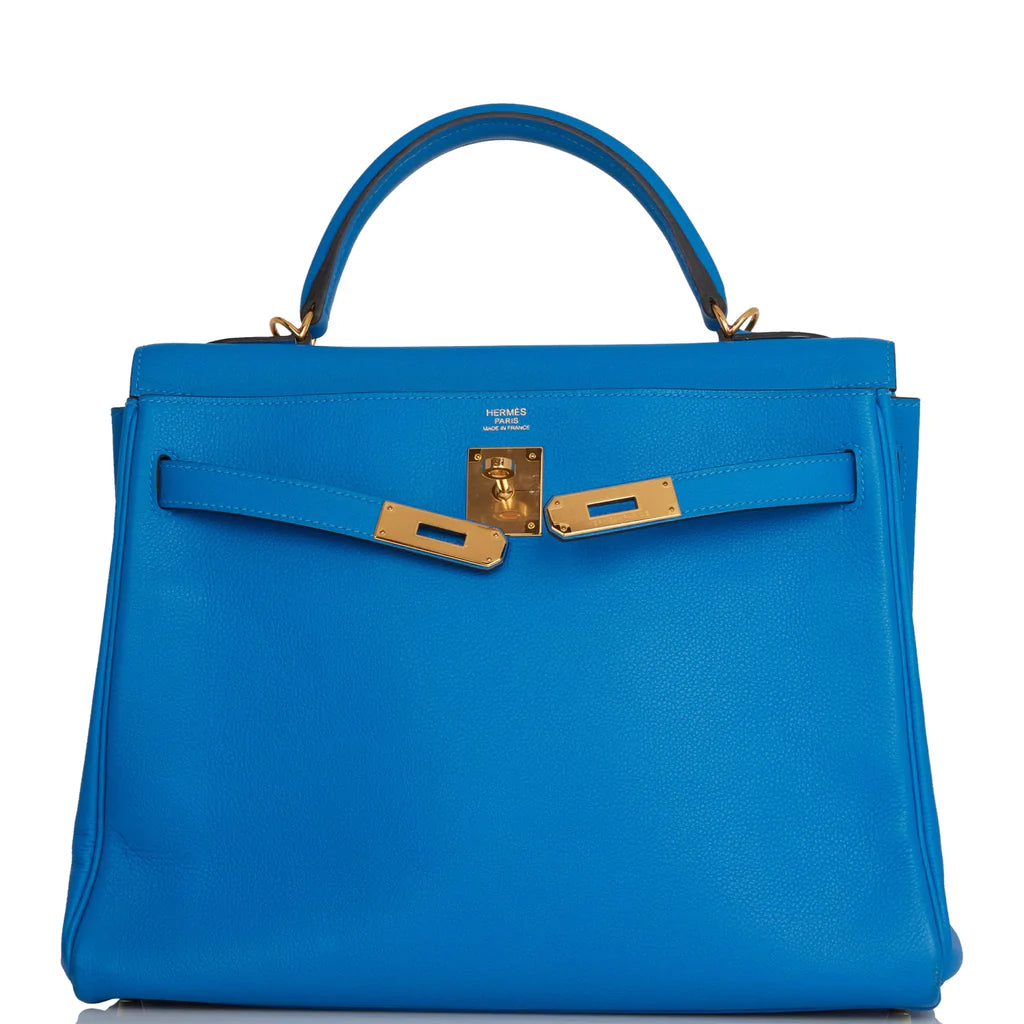 Hermès Kelly Retourne 32 Bleu Hydra Evercolor Gold Hardware