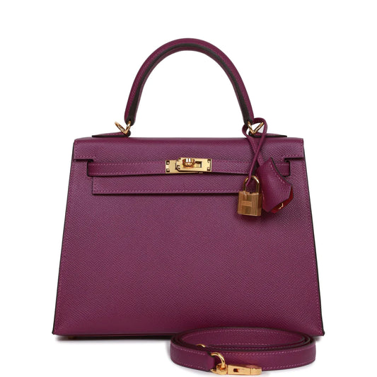 Hermès Special Order (HSS) Kelly Sellier 25 Anemone Verso Epsom Gold Hardware