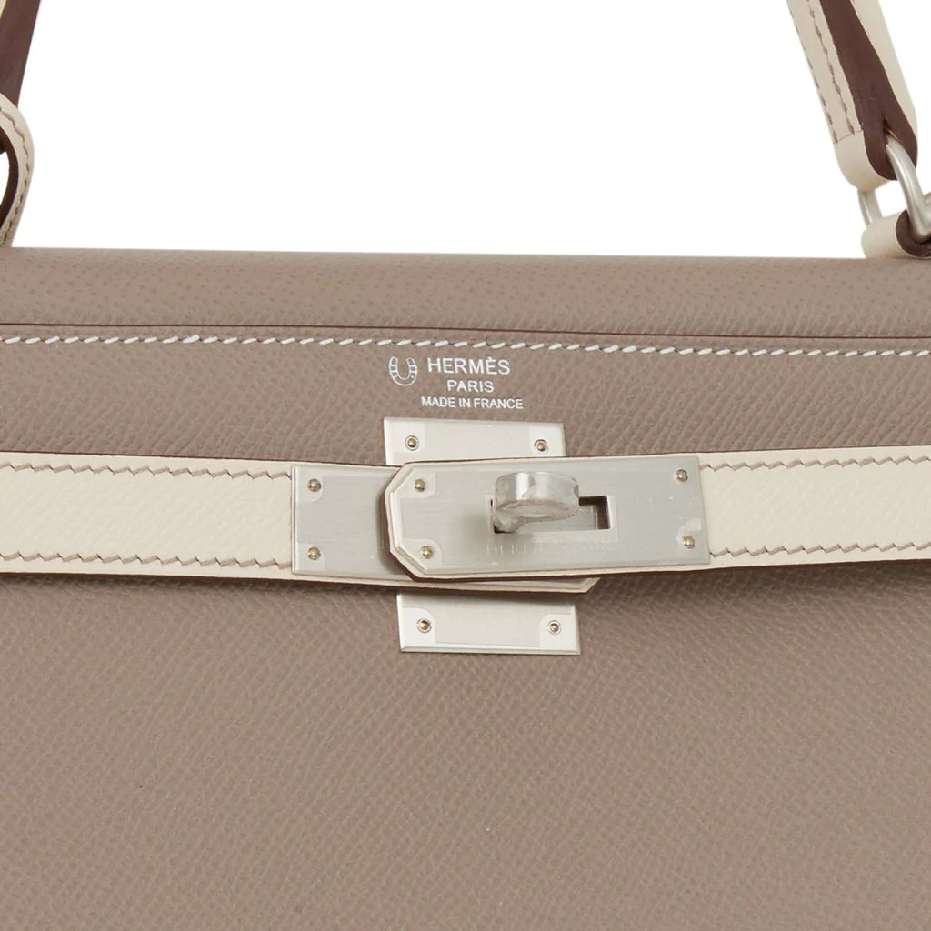 Hermès Special Order (HSS) Kelly Sellier 28 Gris Asphalte and Nata Epsom Brushed Palladium Hardware