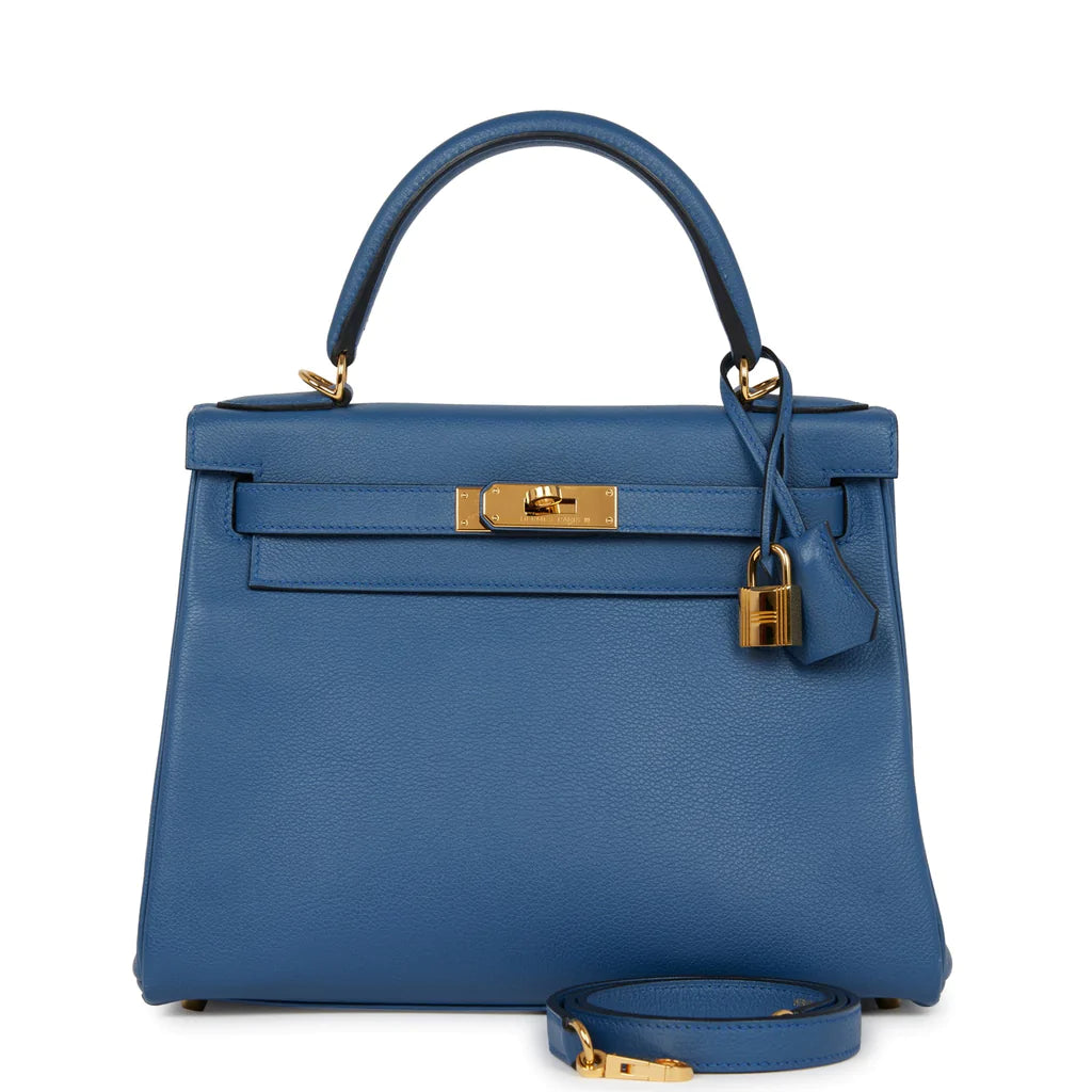 Hermès Kelly Retourne 28 Bleu Agate Evercolor Gold Hardware