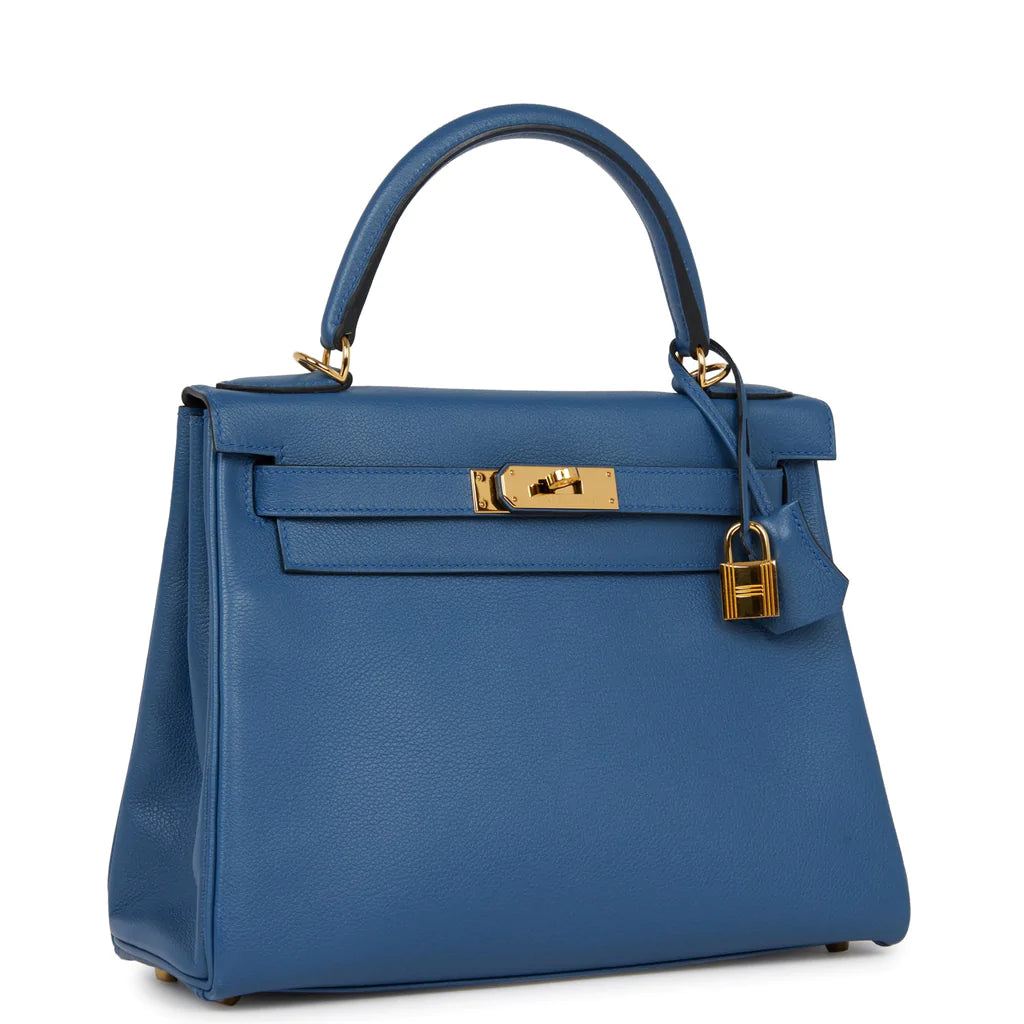 Hermès Kelly Retourne 28 Bleu Agate Evercolor Gold Hardware