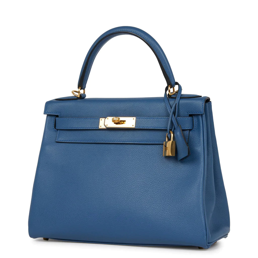 Hermès Kelly Retourne 28 Bleu Agate Evercolor Gold Hardware