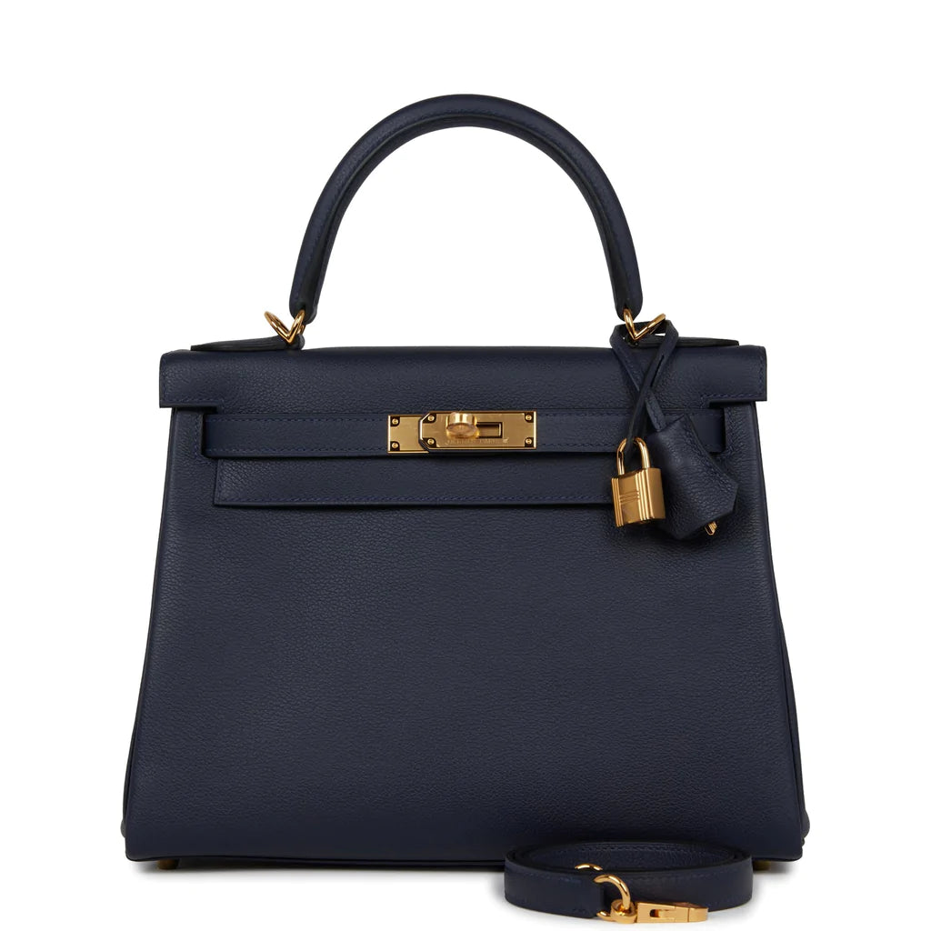 Hermès Kelly Retourne 28 Bleu Nuit Evercolor Gold Hardware