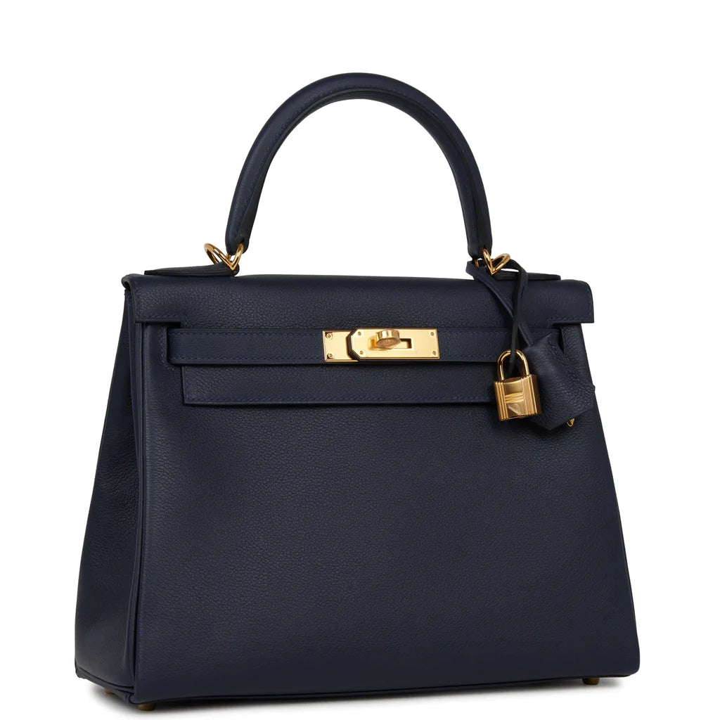 Hermès Kelly Retourne 28 Bleu Nuit Evercolor Gold Hardware