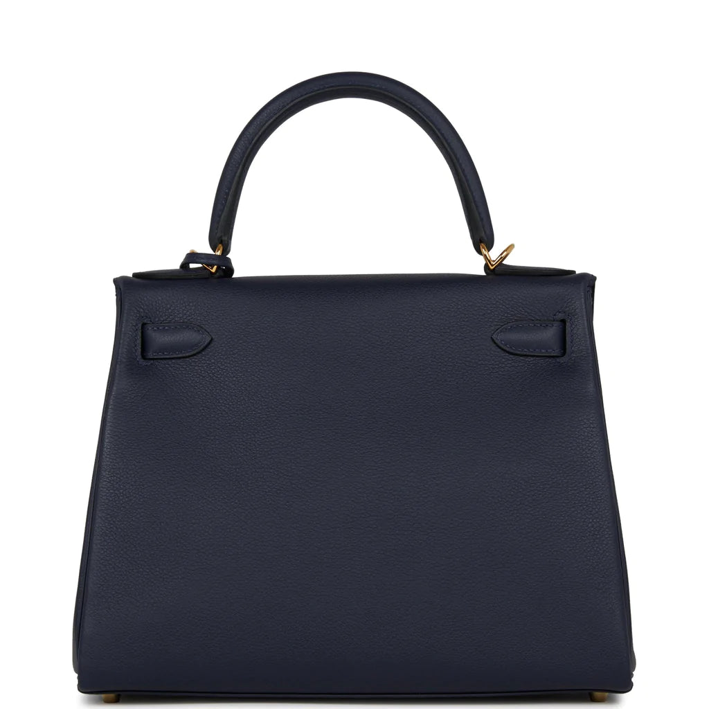 Hermès Kelly Retourne 28 Bleu Nuit Evercolor Gold Hardware