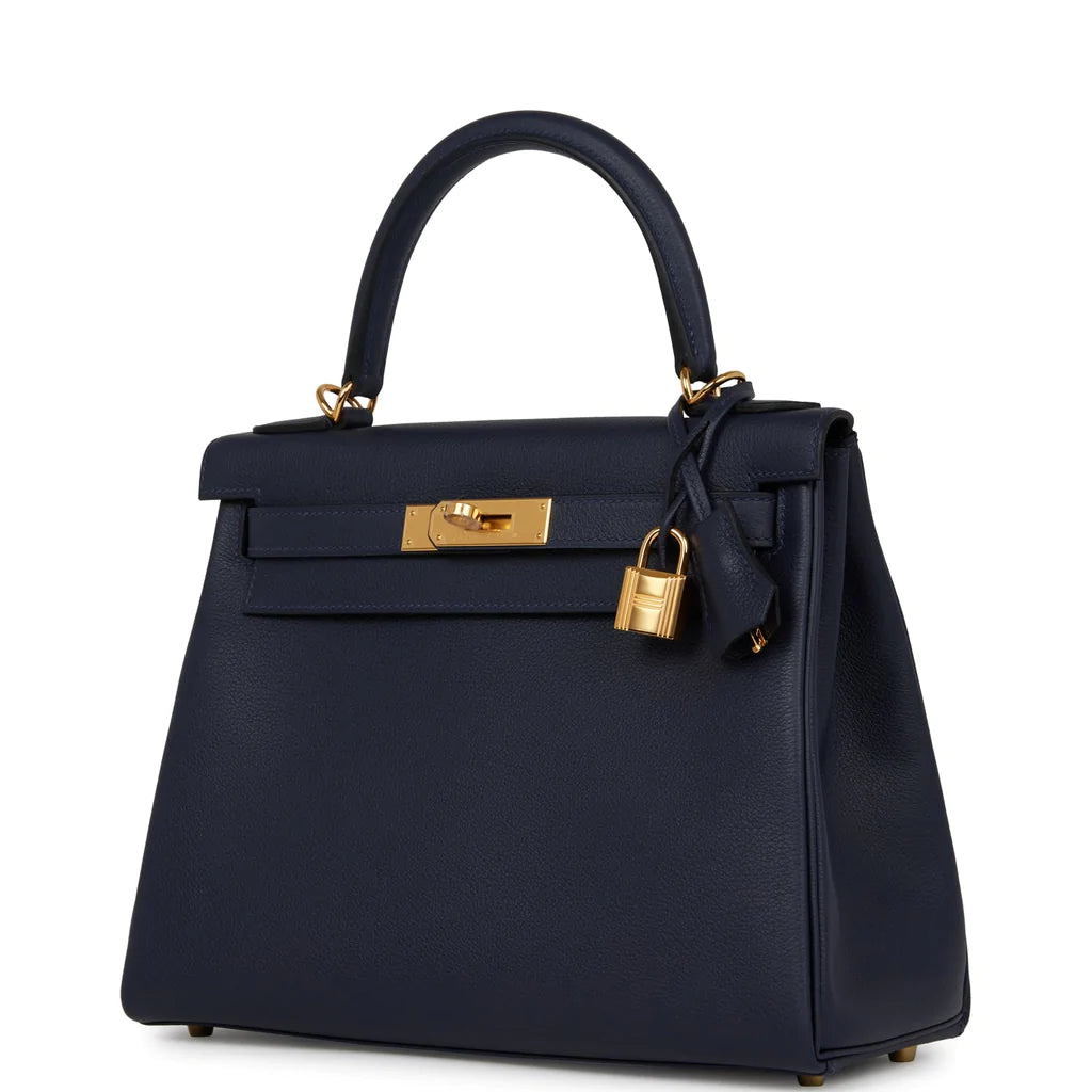 Hermès Kelly Retourne 28 Bleu Nuit Evercolor Gold Hardware