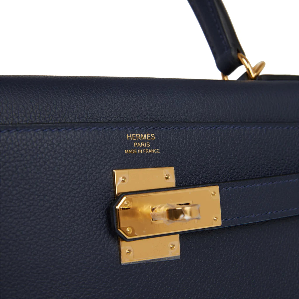 Hermès Kelly Retourne 28 Bleu Nuit Evercolor Gold Hardware