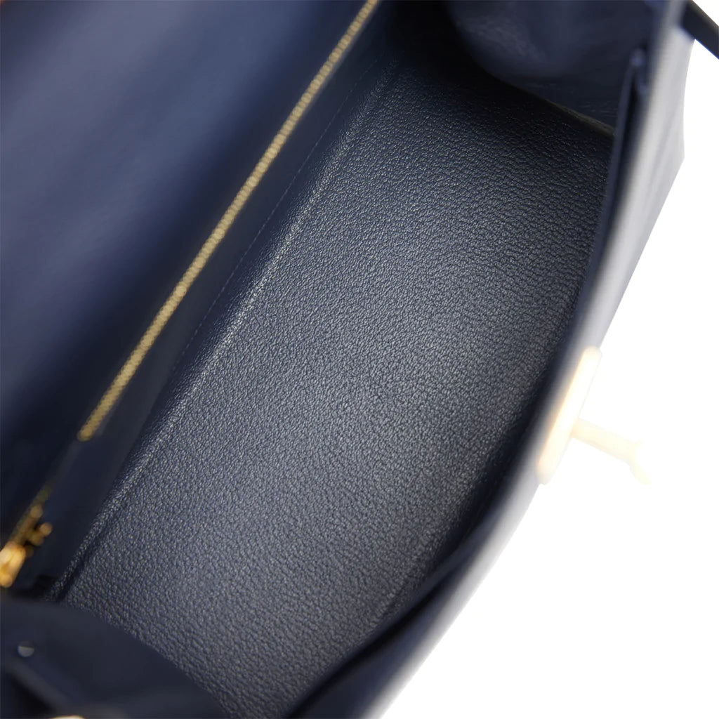 Hermès Kelly Retourne 28 Bleu Nuit Evercolor Gold Hardware