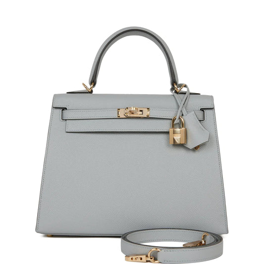 Hermès Special Order (HSS) Kelly Sellier 25 Bleu Glacier Verso Epsom Permabrass Hardware