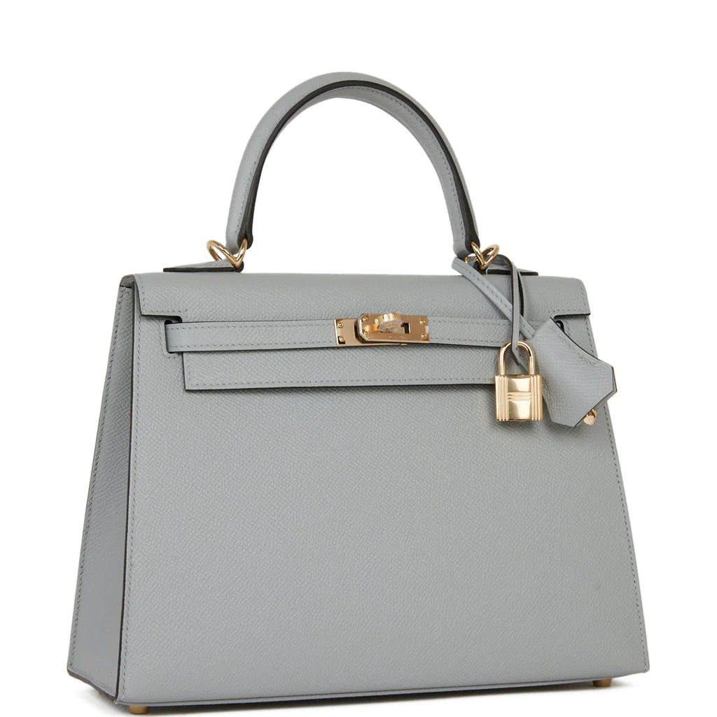 Hermès Special Order (HSS) Kelly Sellier 25 Bleu Glacier Verso Epsom Permabrass Hardware