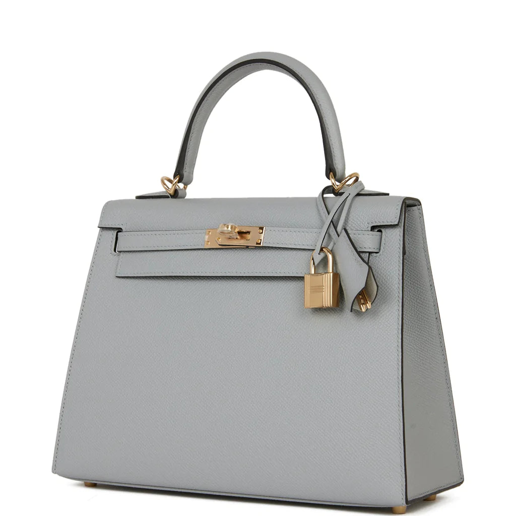 Hermès Special Order (HSS) Kelly Sellier 25 Bleu Glacier Verso Epsom Permabrass Hardware