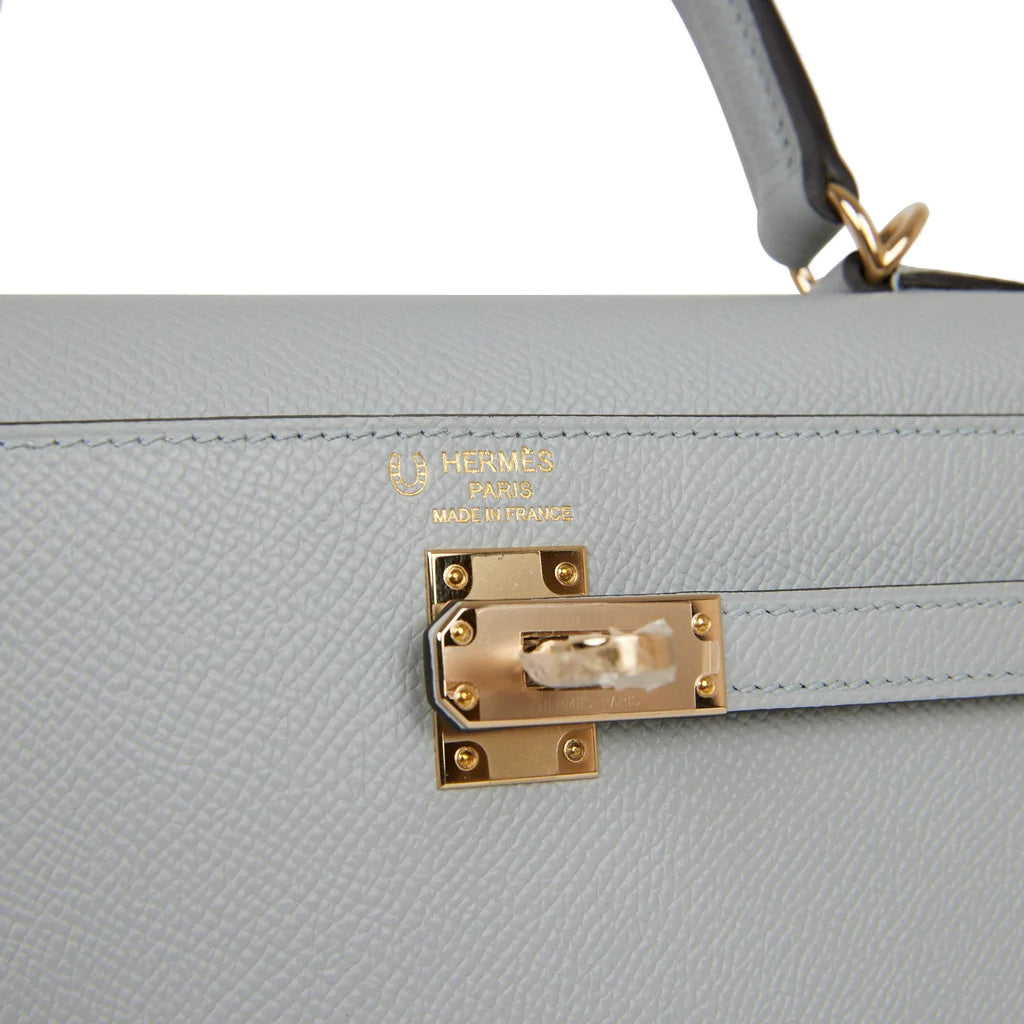 Hermès Special Order (HSS) Kelly Sellier 25 Bleu Glacier Verso Epsom Permabrass Hardware