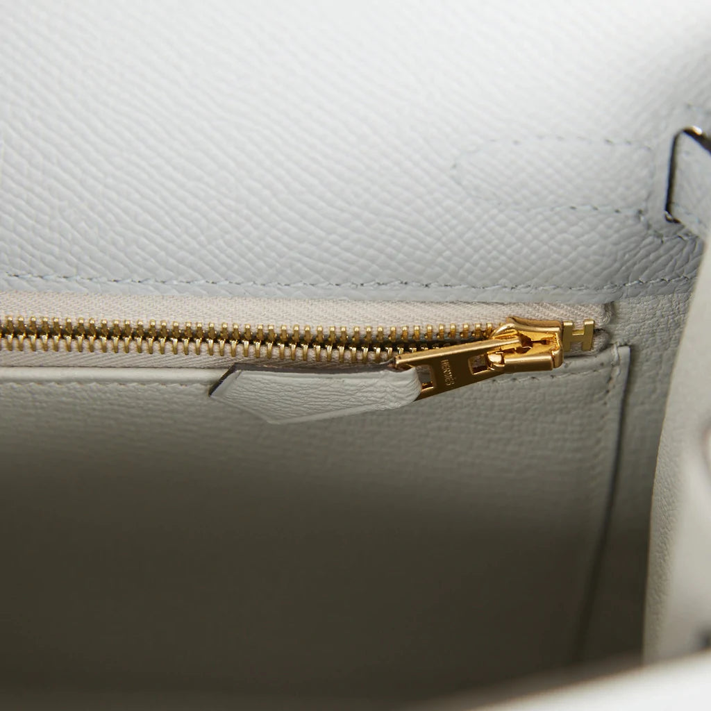 Hermès Special Order (HSS) Kelly Sellier 25 Bleu Glacier Verso Epsom Permabrass Hardware