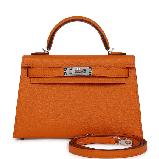 Hermès Kelly Sellier 20 Orange Verso Chèvre Palladium Hardware