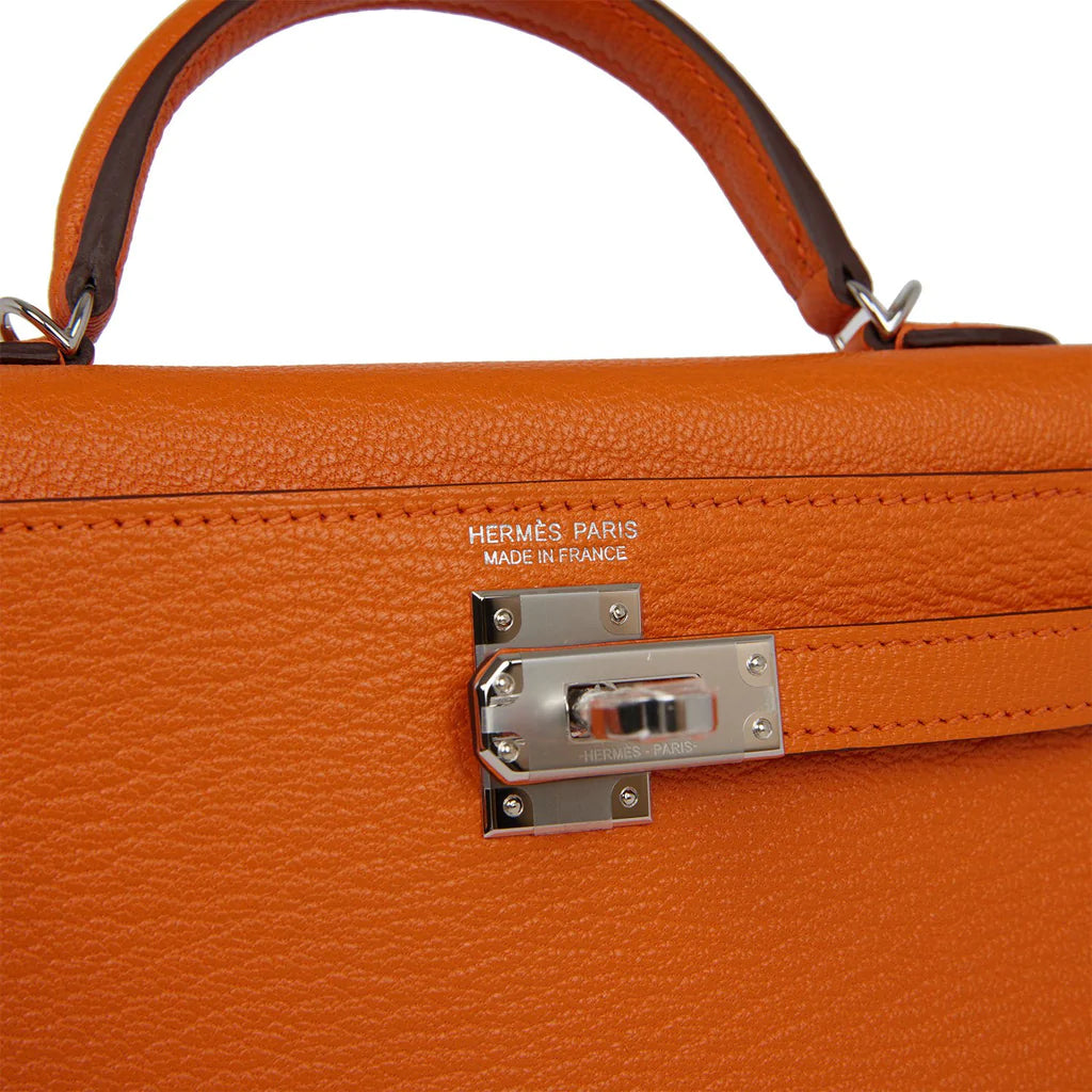 Hermès Kelly Sellier 20 Orange Verso Chèvre Palladium Hardware