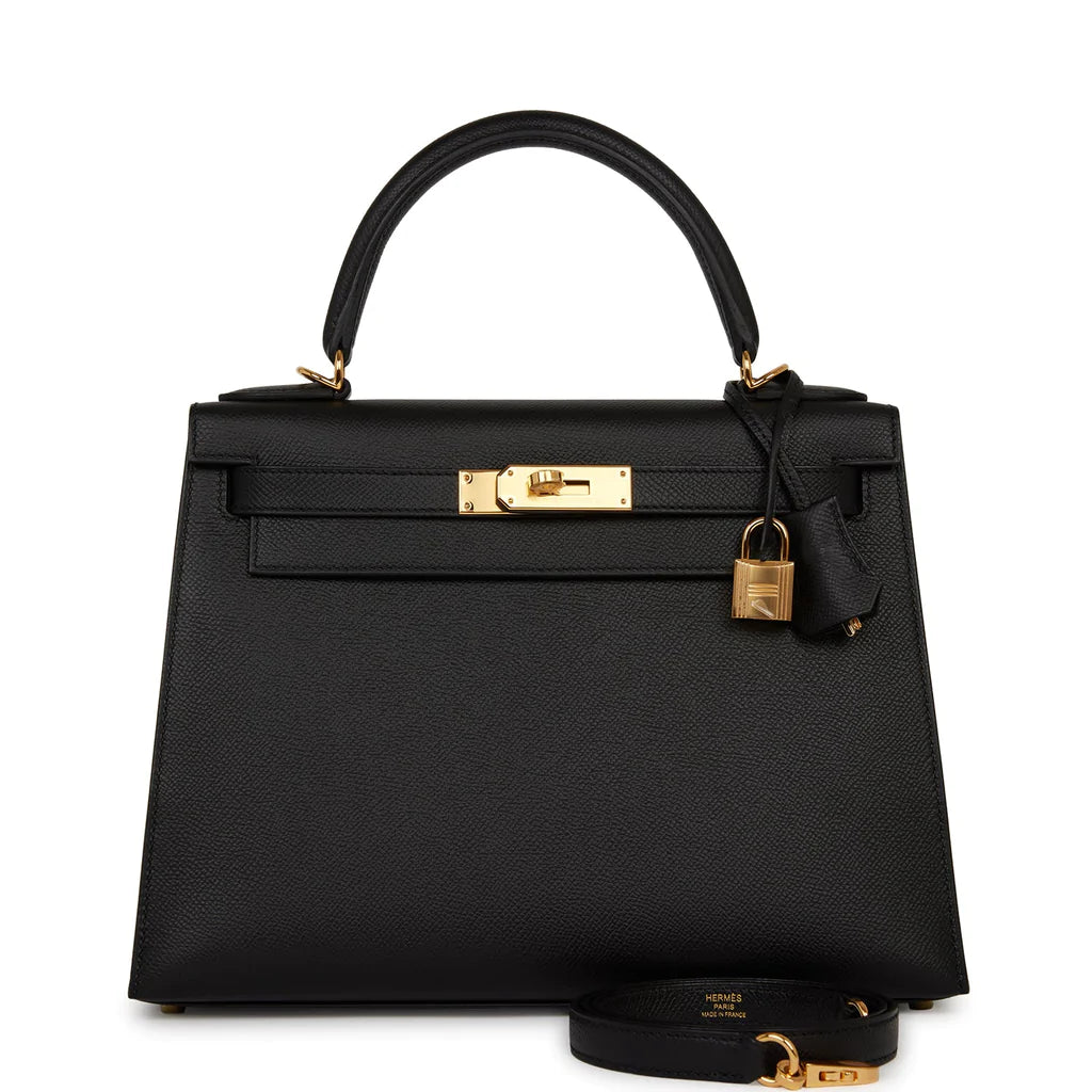 Hermès Kelly Sellier 28 Black Epsom Gold Hardware