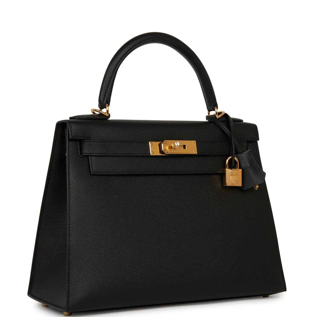 Hermès Kelly Sellier 28 Black Epsom Gold Hardware