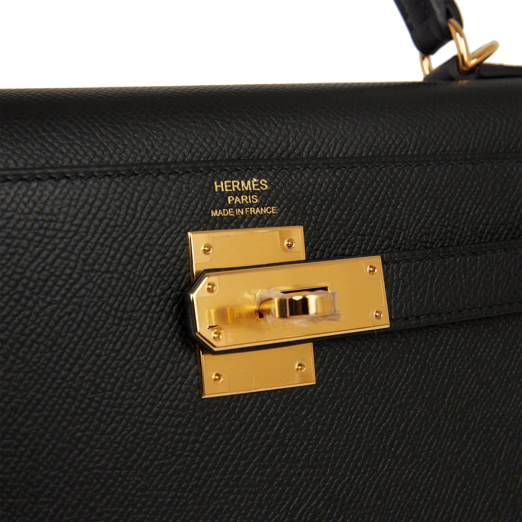 Hermès Kelly Sellier 28 Black Epsom Gold Hardware