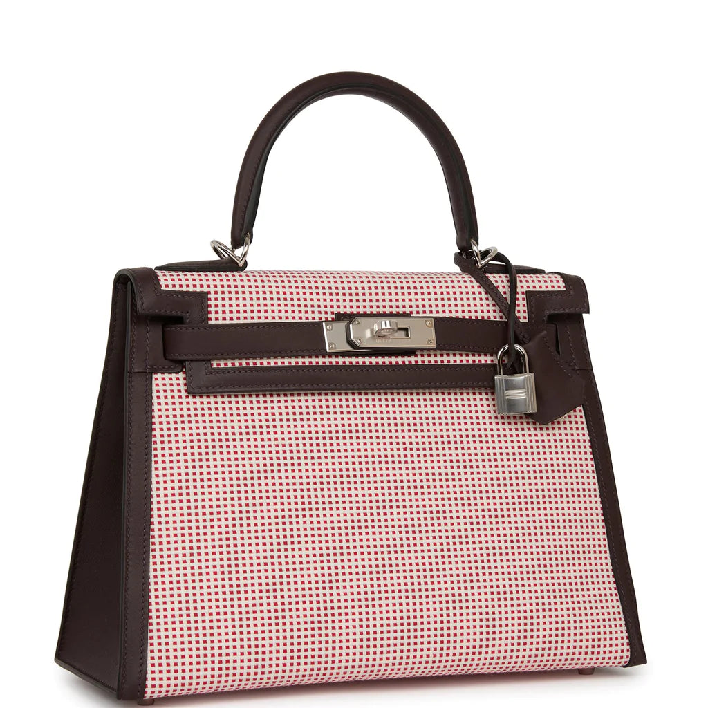 Hermès Quadrille Kelly Sellier 28 Rouge Sellier Toile and Swift Palladium Hardware