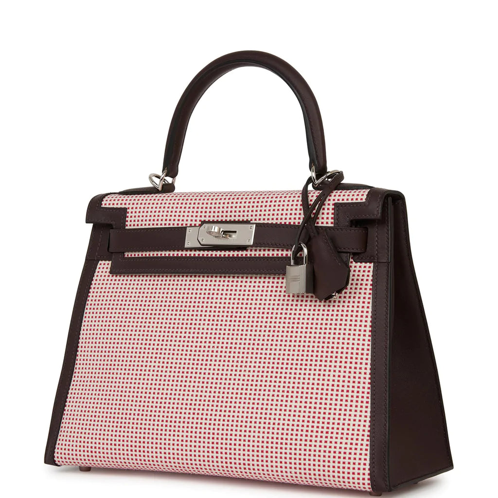 Hermès Quadrille Kelly Sellier 28 Rouge Sellier Toile and Swift Palladium Hardware