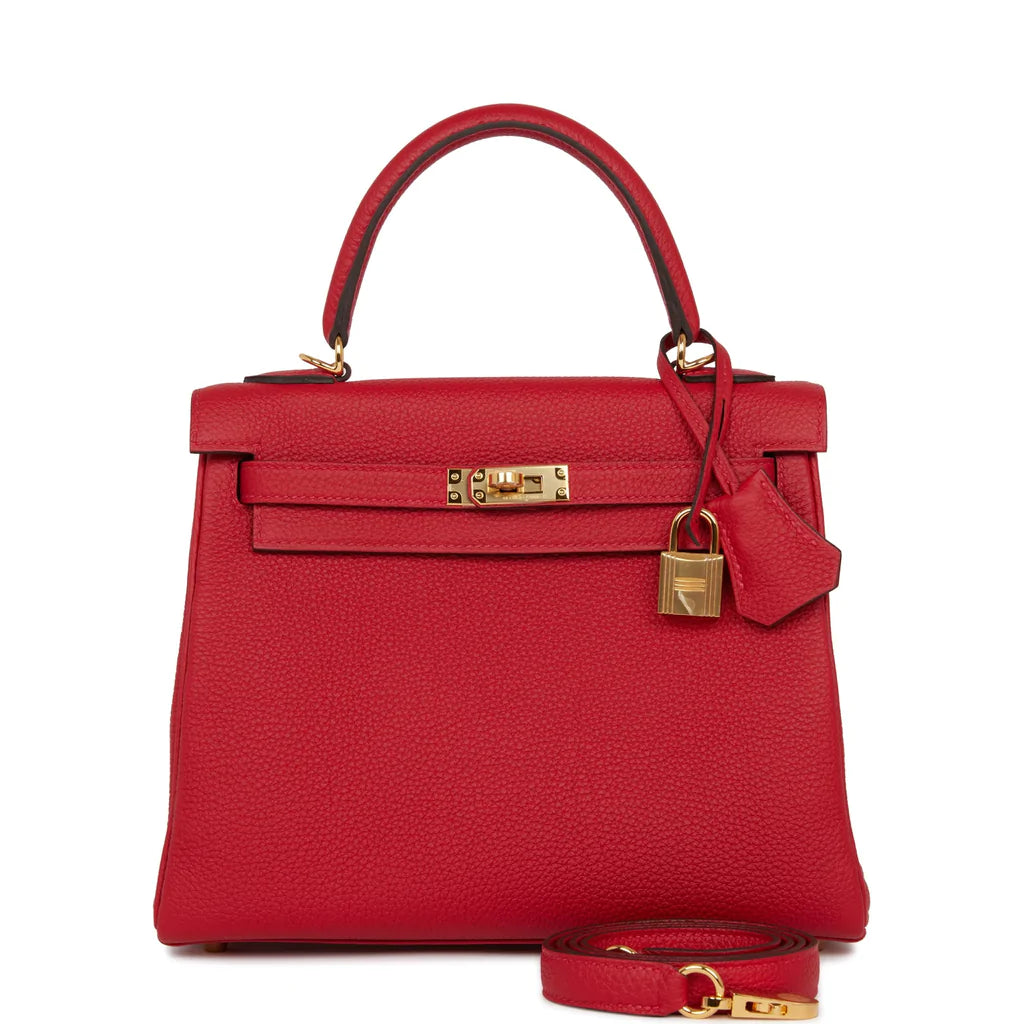 Hermès Kelly Retourne 25 Rouge Casaque Togo Gold Hardware