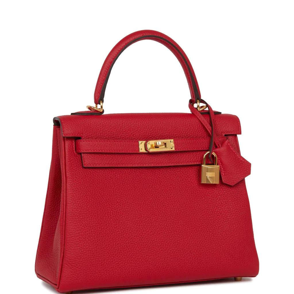 Hermès Kelly Retourne 25 Rouge Casaque Togo Gold Hardware