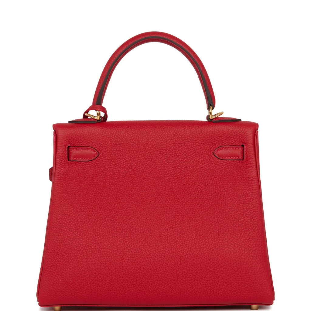 Hermès Kelly Retourne 25 Rouge Casaque Togo Gold Hardware