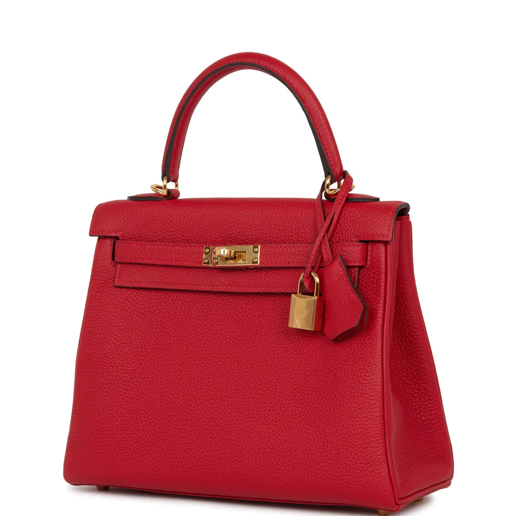 Hermès Kelly Retourne 25 Rouge Casaque Togo Gold Hardware