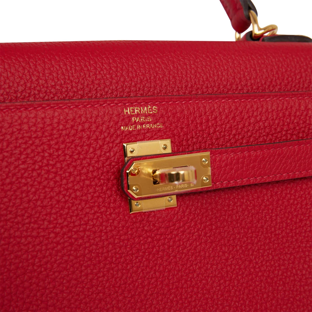 Hermès Kelly Retourne 25 Rouge Casaque Togo Gold Hardware