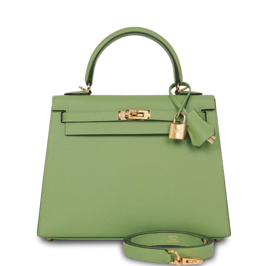 Hermès Kelly Sellier 25 Vert Criquet Epsom Gold Hardware